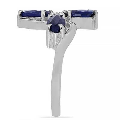 BUY 925 SILVER AUSTRALIAN BLUE SAPPHIRE GEMSTONE FLOWER RING